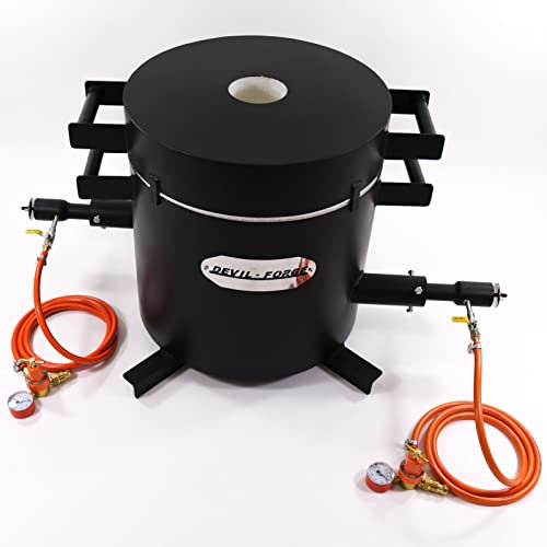 DEVIL-FORGE 20KG FOUR DE FUSION DES MÉTAUX AU PROPANE modèle FB3Hb Kit complet avec 2 brûleurs DFC (360 000 BTU) pour fondre Des Métaux Forgerons, Gants, 1450°C Bronze Cuivre Laiton Argent