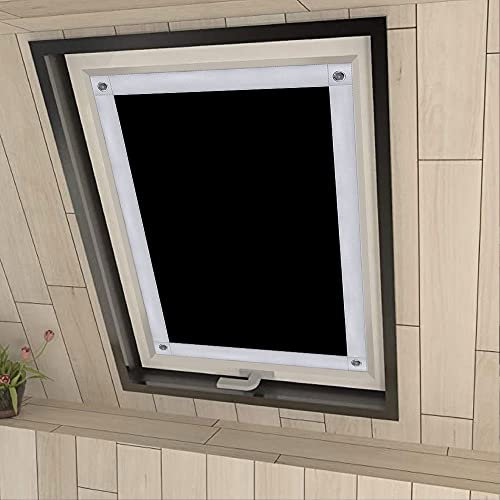 Eurohome Thermal Roof Window Roller Blind No Drilling Sun Protection Blackout Roller Blind with Suction Cups for Velux Windows Black 60 x 98 cm