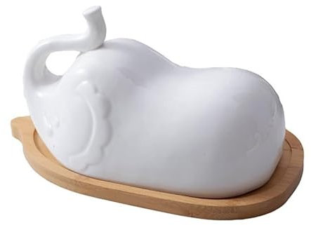 luckxuan Mantequera Plato de Mantequilla de Elefante con Cubierta de Mantequilla de cerámica Tenedor de Mantequilla de Porcelana Grande for Cocina Mantequillera (Color : White)
