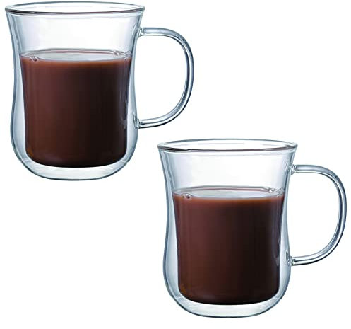Blanketswarm 2 Pack Double Walled Glass Coffee Mugs with Handle,Clear Double Layer Mugs Double Layer Glass Cup for Tea Juice Home Kitchen