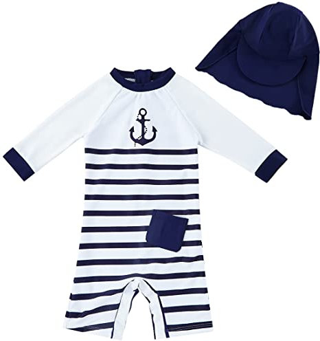 upandfast Baby Badeanzug mit Sonnenhut UPF 50+ Badebekleidung für Baby(Neuer Streifen,12-18 Monate)
