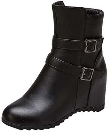 NOAGENJT Scarponcini Neve Stivali da donna con cintura interna con zeppa Stivali da donna con fibbia con tacco stile britannico Stivaletti Gomma Impermeabili