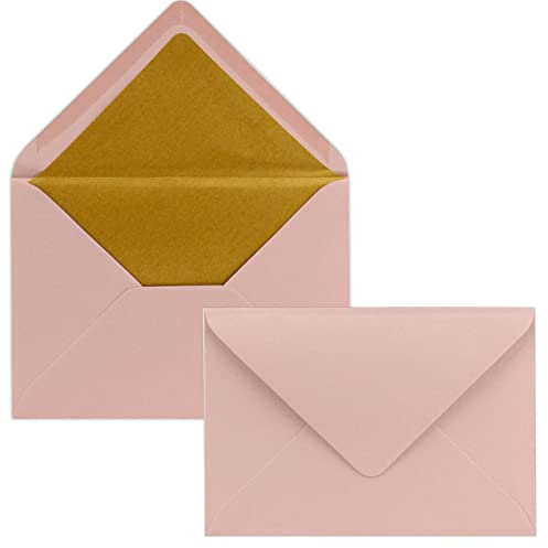 10x Briefumschläge B6 mit Gold Innenfutter - 12,5 x 17,6 cm - Altrosa - gefüttert mit metallic Papier - Nassklebung - FarbenFroh by GUSTAV NEUSER