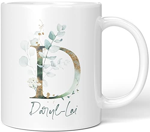 JUNIWORDS Tasse, Daryl-Lai, Name Anfangsbuchstabe Initial Alphabet Floral Buchstabe D Monogramm Motiv, Weiß (5442198)