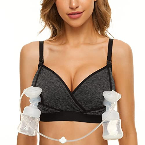 Pumping Bra Hands Free Pumping Bra and Nursing Bra Adjustable Wireless Comfortable Pump Bra Plus Size Fits Breast Pumps, Grey, XL