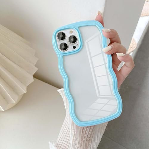 UEEBAI Hülle für iPhone 12/iPhone 12 Pro, Wellen Rahmenform Silikon Stoßfeste Schutzhülle Anti-Kratzt Tansparent Rückseite TPU Bumper Cover für Mädchen Frauen Handyhülle für iPhone 12 - Blau