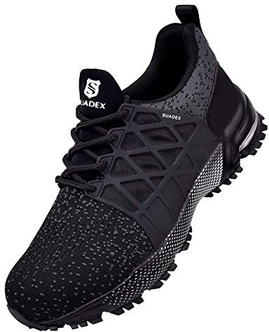 SUADEX Arbeitsschuhe Herren Sicherheitsschuhe Damen Leicht Sportlich Arbeitsschutzschuhe Stahlkappenschuhe Atmungsaktiv rutschfest mit Stahlkappe, 2 Schwarz 45 EU
