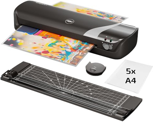 GBC Inspire+/Rexel 4-in-1 A4 Laminator Machine Set with Paper Cutter, Corner Rounder, 5 Laminating Pouches A4, Quick 4-Min Warm-Up time, Cold Lamination Setting, Ideal for Home/School, Black (4410035)