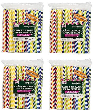 DON PALILLO - 1000 pailles en papier à rayures de couleur varudée. 23 cm. 100 % biodégradables et compostables. Cannes pour fêtes, anniversaires et célébrations (4)