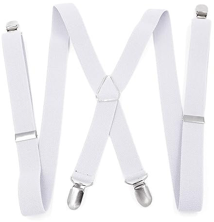 QESSUVNC Hosenträger für Herren Starken Herren Hosenträger schmal 2,5 cm 4 Metall Clip Lang Einheitsgröße für Männer und Damen Einstellbar Länge für Damen Buro und Elastisch X Style (Weiß)