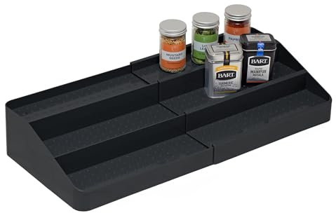 simplywire – Expandable 3 Tier Spice Rack – Kitchen Cupboard Organizer – Black