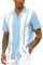 Mens Vintage Bowling Shirt Cotton Linen Beach Shirts Short Sleeve Striped Button Down Summer Tops Hawaiian Shirts Light Blue L