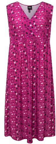 Ulla Popken Vestido de Jersey, Lunares, Forma en A, Cuello en V, sin Mangas Fucsia Rosa 58+ 829594810-58+