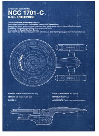 Displate Offiziell Star Trek MetallPoster Magnetische Befestigung Inklusive Lizenziert Bilder Hochwertiges Poster Star Trek Blueprints NCC-1701-C Blueprint Poster 45 cm x 32 cm