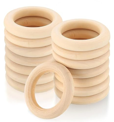 Alethron Holzringe zum Basteln, 12 Stück 70 mm Holzring, Holzringe Makramee Ringe Natürliche Gardinenringe Holz Ringe für DIY Handwerk Ring Anhänger Anschlussstück Serviettenringe Holzkranz
