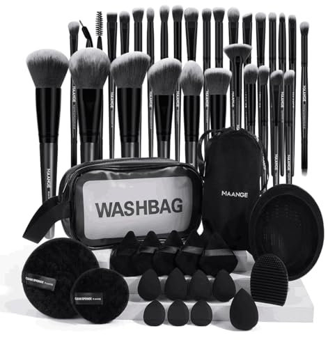 MAANGE Multi-functional Makeup Tool Set - 49 Pcs Makeup Brush Kit with Foundation Brush, Black, 49 Piece Set