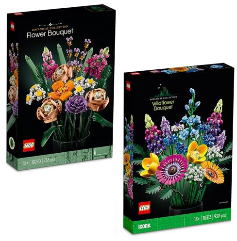 BRICK Flip Lego - Juego de 2 flores 10280 y ramo de flores silvestres 10313, colección botánica, iconos