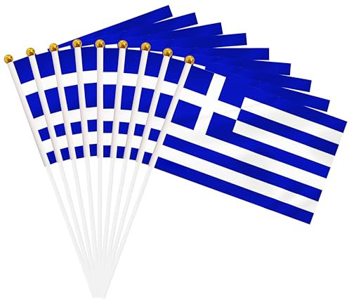 Lot de 50 mini drapeaux grecs miniatures à main, 21,6 x 14,9 cm, décoration extérieure, décorations de fête, fournitures pour défilés, festivals, événements (Grèce)