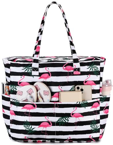 LEDAOU Große Strandtasche mit reißverschluss Damen Strandtuch Tote bag & Strandtuch Hausschuhe Wasserdicht Umhängetasche Tragetasche shopper sanddicht Pool Fitness Reisetasche familie