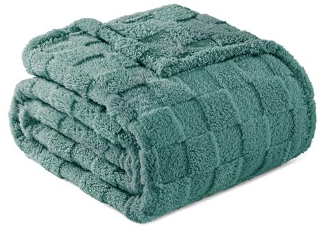 Exclusivo Mezcla Plaid Couverture Polaire à Motif Carreaux, Plaid jeté de Canape Super Doux et Chaud, Léger pour Toutes Les Saisons, 130x150CM, Céladon