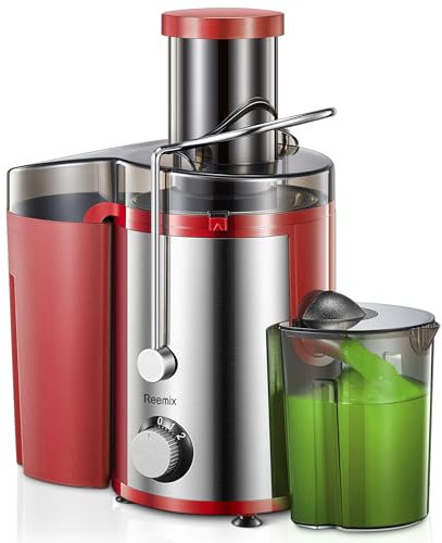 Reemix Centrifugeuse Extracteur de Jus, Centrifugeuse Fruits et Legumes à 2 Vitesses, 65 MM Large Bouche, Pieds Antidérapants, Brosse de Nettoyage Incluse (Rouge, 800W)