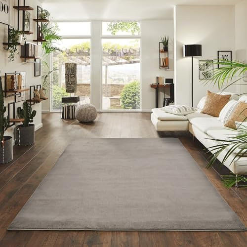Jimri Flauschiger Teppich Läufer - Hochwertiger Kurzflor für Zuhause, Büro, Küche, Eingang, Flur, Wohnzimmer - Maschinenwaschbar - Rutschfester Teppich Waschbar - 240x340 cm - Taupe