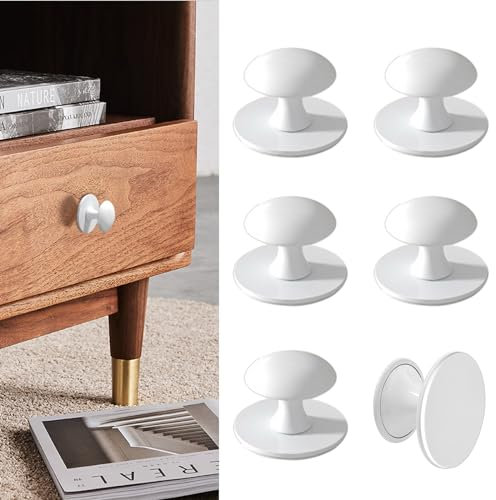 CcHhyyt 6 Stück Selbstklebende Knöpfe für Schrank Weiß Selbstklebende Schrankknöpfe aus Edelstahl Knauf zum kleben für Schubladen Duschtür Spiegelschrank Glastür Türknauf ohne Bohren Möbelgriffe
