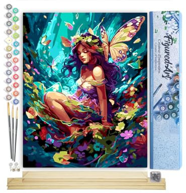 Figured'Art Peinture par Numéro Adulte avec Cadre Fée et papillons - Activité Manuelle Kit de Loisir Créatif DIY Numéro d'Art Complet - 40x50cm avec châssis en bois à monter