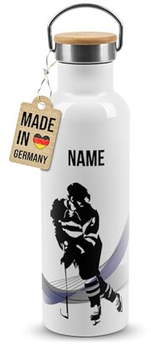 PR Print Royal Edelstahl-Trinkflasche für Sportler mit Name selbst gestalten - Eishockey - Geschenk Sportler, Personalisierte Geschenke für Männer | Thermosflasche Weiß, 750 ml