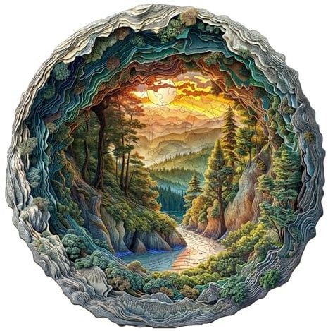 SECOGM Holzpuzzle Erwachsene, 100 Teile 3D Visuelle Höhlenwald Holz Puzzle Erwachsene, 22x22cm Wooden Puzzle, Unregelmäßige Form, Premium-Holzpuzzle Geschenkbox