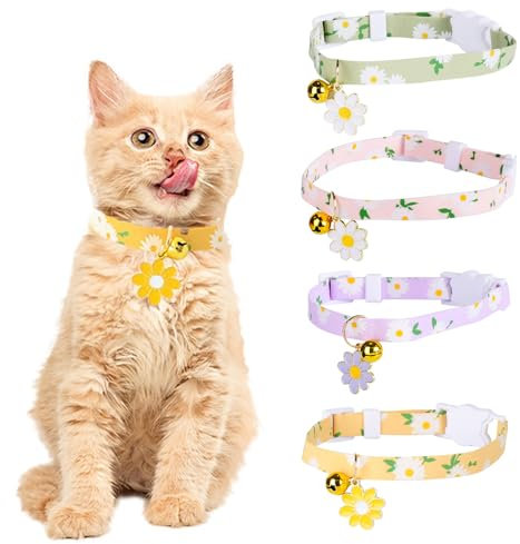JSTHHTT 4 Pcs Collier Chat, Réglable Collier pour Chaton, Collier de Chat Personnalisé, avec Clochette et Boucle de Sécurité, pour Animaux de Compagnie, Accessoires, Cadeaux