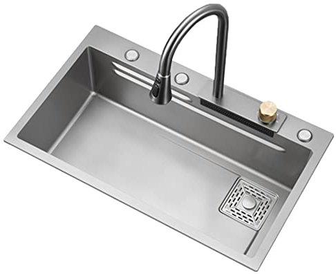 Fregadero de Cocina de un Seno con Grifo en Cascada Raindance, Montaje en Fregadero y bajo encimera/gris/75 * 45 cm