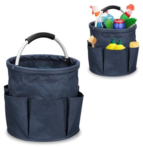 Qivine 17L Organizador Productos Limpieza, Plegable Bolsa Herramientas Pequeña para Detergentes, Portátil 6 Bolsillos Cestas Almacenaje Baño para Jardín (Marina Guerra)