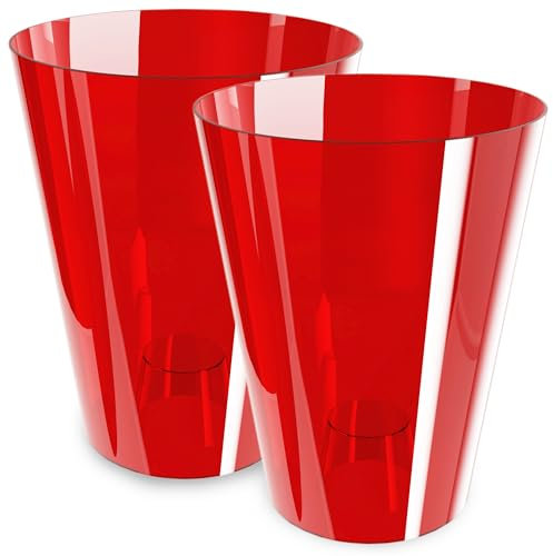 PECZEKO Orchideentopf Übertopf, 2er-Pack, transparent, Blumentopf, Blumenkübel für Orchidee, Pflanzentopf aus Kunststoff, Moderne, schlanke, Runde Form - 2er-Set - (Rot ø 12 cm)