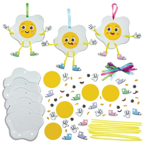 Baker Ross FN397 Fried Egg Mix & Match Decoration Kits - Pack of 8, Foam Arts and Crafts Decoration Kits for Kids