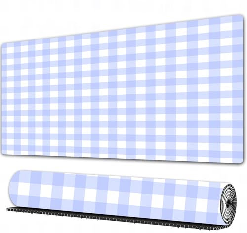 FEHWI Gaming Mouse Pad Extra Large Keyboard Mouse Mat Desk Pad Soft Smooth Surface and Anti-Slip Rubber,Purple gingham fabric square checkered seamless pattern texture background,16x35.5 in