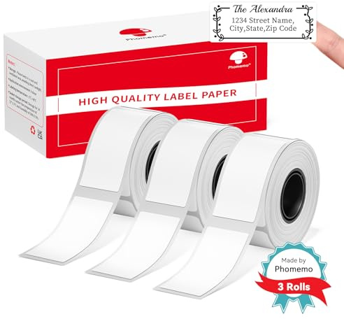 3 Rollen Phomemo Etiketten, 25x67mm Thermodrucker-Etiketten, geeignet für M110 M108 M100 M221 M120 M200 Etikettendrucker, Weiß, 105 Etiketten/Rolle, 3 Rollen