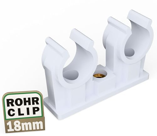 FUX 5 Rohrclips 16-18mm Rohrschellen, Rohrklemmen mit M6 Metallgewinde, Rohrhalterung, Doppelschelle für Sanitär & Heizung