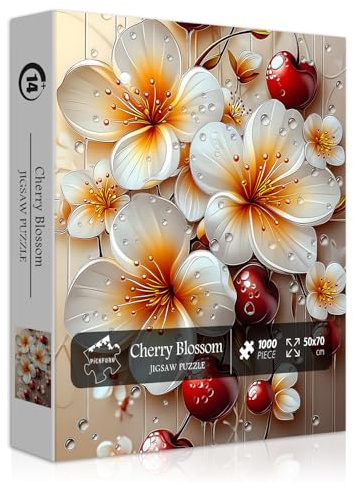 PICKFORU Casse-tête fleur de cerisier pour adultes 1000 pièces, puzzle vintage floral art floral 1000 pièces, puzzle unique beau