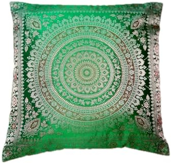 Ruwado Handgewebt und Handgefertigt Indische Banarasi Seide Kissenbezug, Zierkissenbezug, Sofakissenbezug, Dekokissen -, (Froschgrün N)
