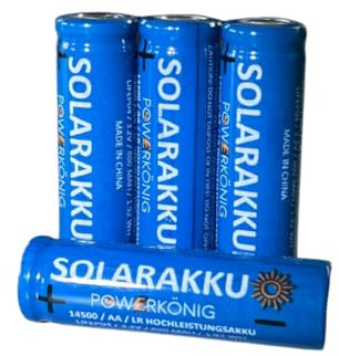 Powerkonig LiFePO4 AA Akku, 3,2V 600mAh, 4 Stück, Solar-Batterien für Solarleuchten & Lichterketten, Flattop ohne erhöten Pluspol