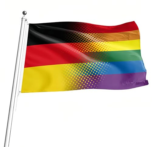 Regenbogenflagge Deutschland 90x150 cm – LGBT Pride Flagge für drinnen & draußen, Progress Pride Banner mit Ösen, Perfekt für Partys, Paraden, Garten & Sportveranstaltungen