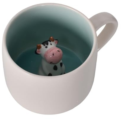 3D Tasse mit Kuh Tasse aus Keramik mit 3D Tier Süße Kaffee Becher 350 ml Milch Keramik Tasse für Kinder Frauen Mädchen Freundin Weihnachten Geburtstag Geschenk (Kuh)