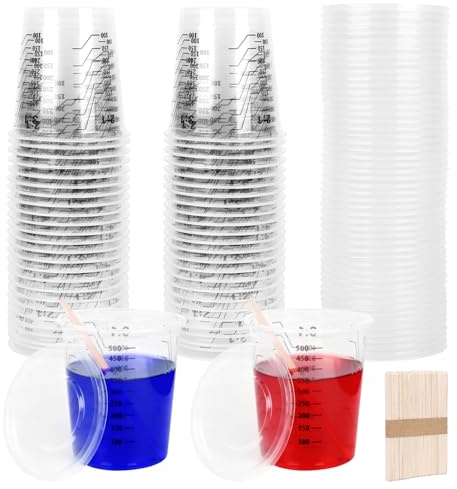ENUTROF Vasos Mezcladores Medidores Pintura Mezclador Con Escala y Varillas | 600ml 50Pcs para Líquidos Pinturas Pigmentos (600ml 50pcs)