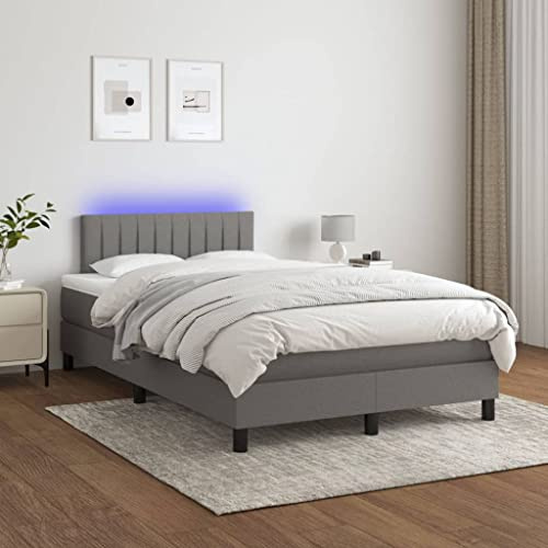 Frdhee Polsterbett Palettenbett, Boxspringbett mit Matratze & LED Dunkelgrau 120x200 cm Stoff für Schlafzimmer Gästezimmer
