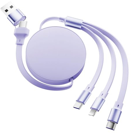 Wvoillty 120W 6 in 1 Multi Ladekabel, USB A/C zu Typ C/Phone/Micro USB, 110cm Einziehbares PD 3.0 Schnellladekabel 5A, kompatibel für Phone 16/15 Serie, MaBook, Pad, Galaxy (Lila)