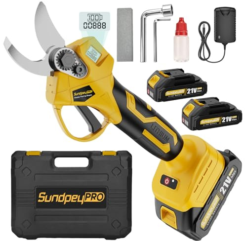 SundpeyPRO 21V Sécateur éLectrique Sans Fil, Max 30mm Sécateur à Batterie | 2 Batteries 2000mAh et Étui de Transport, Moteur Sans Balais, Écran LCD, pour Jardin Vergers Vigne Arbre Fruitier Fermes