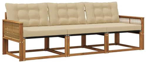 vidaXL Outdoor-Sofagarnitur mit Kissen 3 pcs Natur und Beige, Outdoor Sofa, Gartenmöbel, modernes Ecksofa, Terrasse Lounge, komfortable Sitzgelegenheit