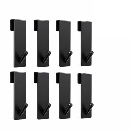 LMSAWK 8 PCS Plastic Shower Hooks, No Drill Shower Door Hooks for Glass Shower Screen, Over Shower Towel Hooks for Towels, Shower Sponges and Bathroom Accessories, Fits Glass up to 16 mm, Black