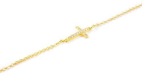 Monde Petit Kette anhänger kreuz horizontale Gelbgold 18 Karats (750) - Geschenkbox - Garantiezertifikat
